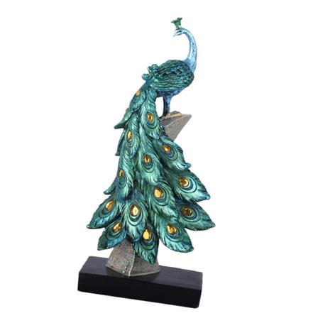 Påfågel staty prydnad statyett Present för bokhylla skåp Art Blue S