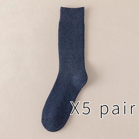 Vinter frottésokker for herre pluss størrelse tykk varm Harajuku retro pluss fløyel bomull uformelle lange sokker 5 par-c2, eur størrelse 39-46 Navy 