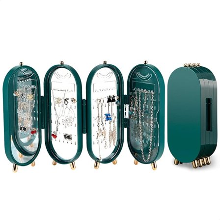 ING Foldbar Smykkeskrin Organizer med Spejl og Halskædeholder til Kvinder og Piger