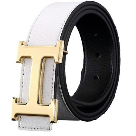Elegant H Guldspænde Formelle Bælte til Mænd og Kvinder - Hvid Flad Design