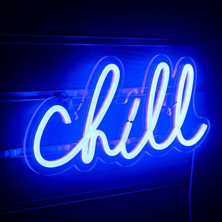 Chill Neon Skilt Blå Led Skilt Chill Neon Vegglys 14'' x 7'' Bokstav Neon Skilt for Veggdekor Neonlys for Soverom Bar Hotell Spillrom
