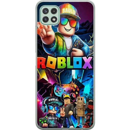 Kompatibel Mobilcover til Samsung Samsung Galaxy A22 5G Roblox gaming design med farverig avatar spilcontroller og karakterer, perfekt motiv for gamer