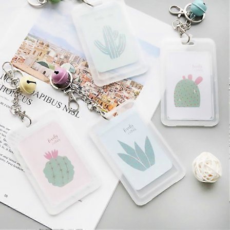 Transparent Plast ID-Korthållare Skyddsfodral med Nyckelring Utomhus Dekor Aloe