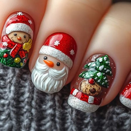 Jul 24 stykker korte, blanke røde julenissen løsnegler Jul elg neglekunst avtakbare løsnegler