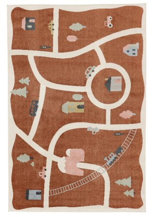 Playful Road Motif Washable Kids Rug Road Map - Rust Red/Multicolor 160X230