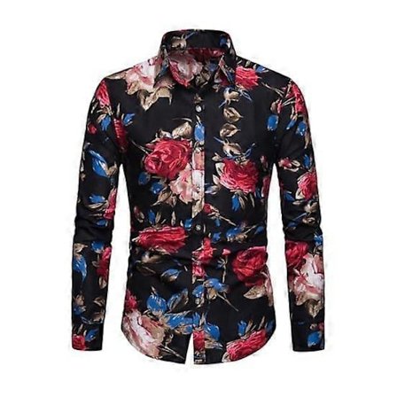 Herre Forår Sommer Skjorte Nedadvendt Krave Enkeltknappet Slim Fit Langærmet Knapper Blød Åndbar Levende Blomsterprint Mellemlang Herre Top