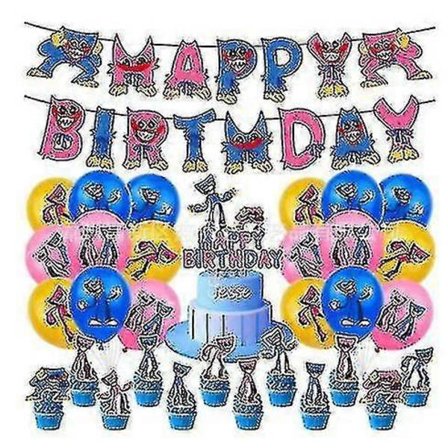 Huggy Wuggy Bursdagsfest Dekor Poppy Playtime Pølsemonster Banner Flagg Ballongsett