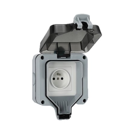 IP66 utendørs sprutsikker enkel rad pluggbar boks regntett vanntett utendørs stikkontakt, ett hull
