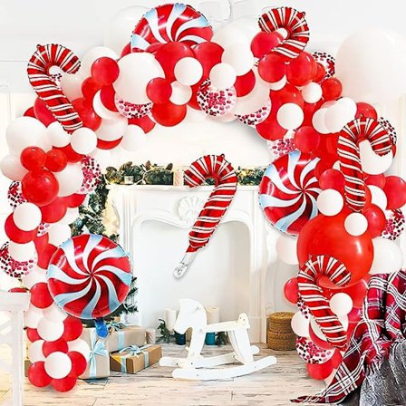 115 st Candy Cane Ballongbåge | Inkluderar - Röda och vita ballonger