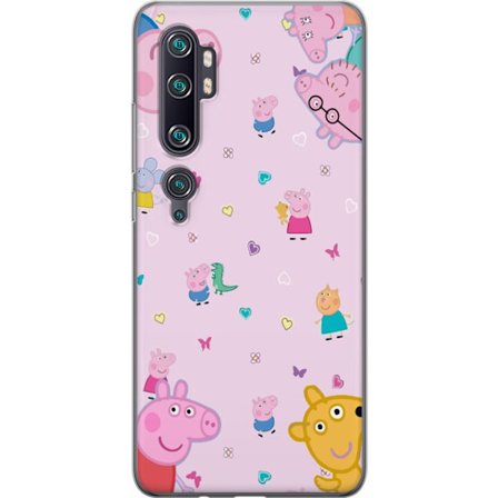 Kompatibel Mobilcover til Xiaomi Mi Note 10 Pro Peppa Gris med en baby i armene, morgris motiv i farverig og blød børneillustration med hjerter