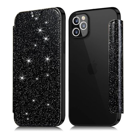 Etui til iPhone15promax svart elektroplettert glitter skinn transparent kortspor anti-fall