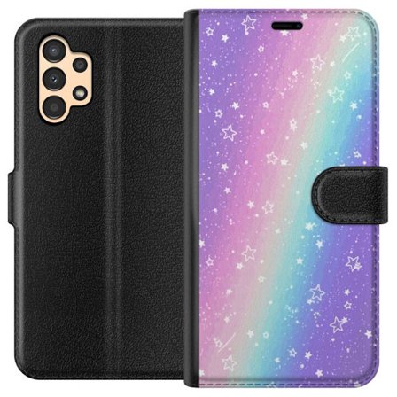 Kompatibel Tegnebogsetui til Samsung Galaxy A13 Rainbow-farvet pastelbaggrund med hvide stjerner og glitrende prikker i blød overgang
