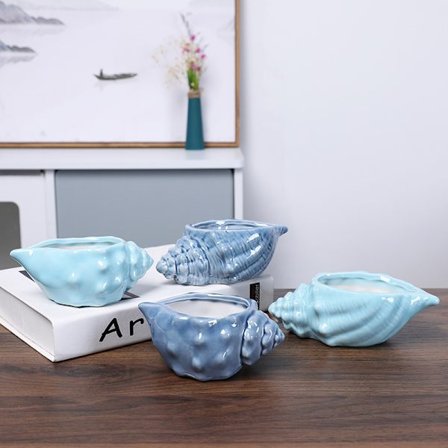 14cm Blå Havsnegl Ocean Keramisk Base Serie Sæt Sukkulent Plante