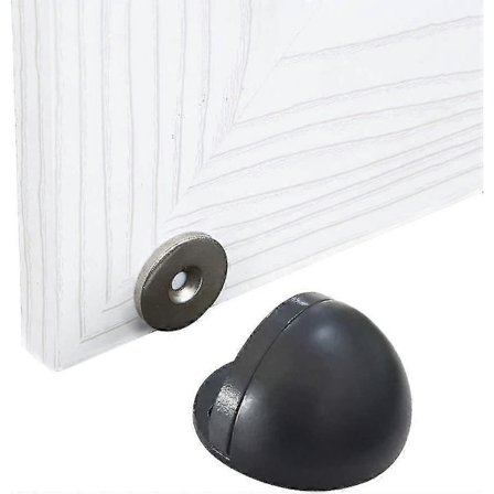 2 Stk. Magnetisk Dørstopper med Gummikofanger, Børstet Metal Dørstopper