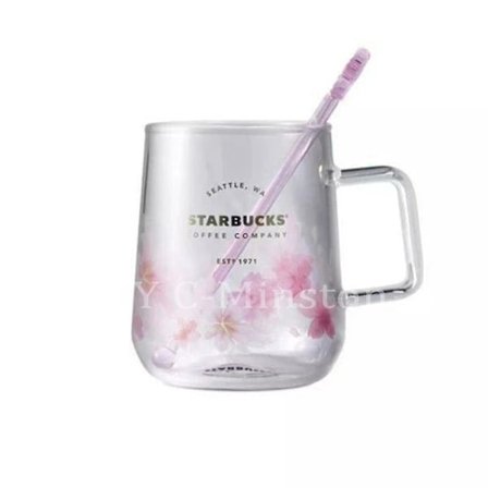 Starbucks Rosa Sakura Fargeskiftende Glass Kaffe Kanne med Blomstestikke (FMY)