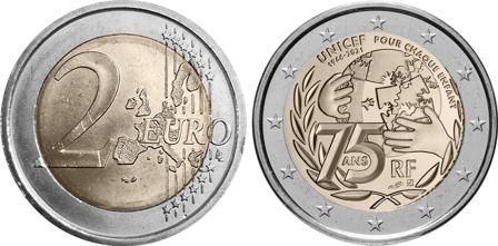 Frankrig 2021 - 75 året for UNICEF - 2 euro mønt