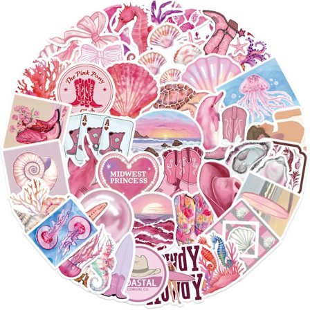 50 st Graffiti Strand-klistermärken, Rosa Sommar-klistermärkespaket för Laptop, Skateboard, Journal, Scrapbooking, Vattenflaska, Estetisk Vattentät 