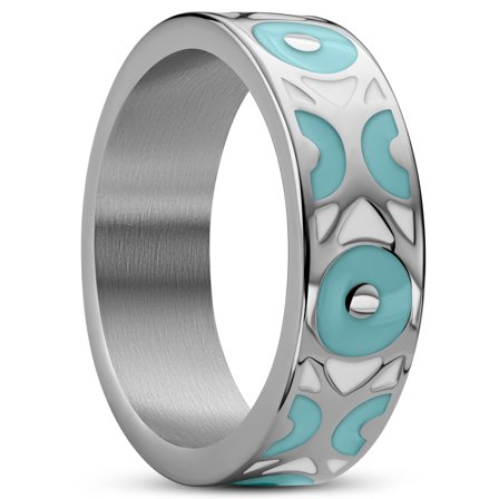 Evil Eye | 7 mm Baby Blue Stainless Steel Ring for Men - Steel rings
