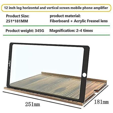 12 Tommer Skærmsforstørrelsesglas Foldbar Massivt Træ Korn