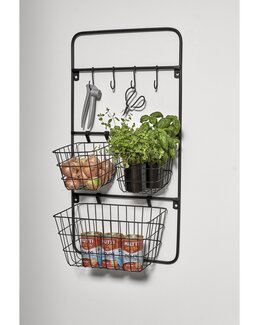 Vägghylla av metall med avtagbara trådkorgar Svart - Linea