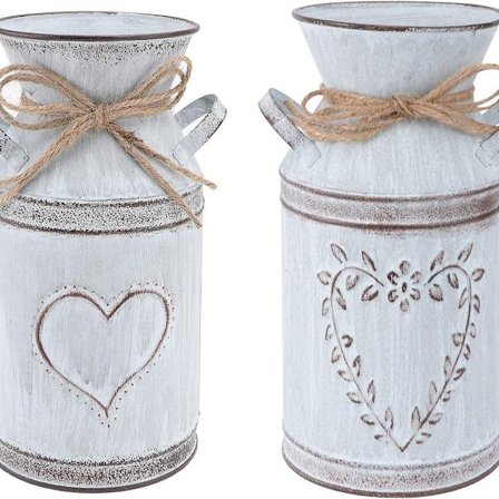 2 stk. vintage blomster vase hjerte mælkekande jern blomsterpot shabby dekoration KLB