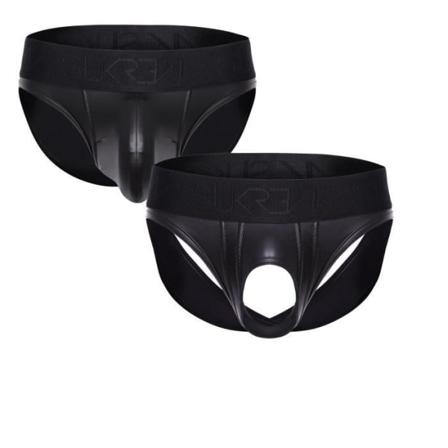 Sukrew - Herrunderkläder - Sexiga herrbyxor - Gummilook Klassisk byxa + U-stil V-Brief Nightlife Svart - Storlek XXL - Svart - M