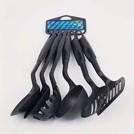 6 stk. kraftige varmebestandige PP campingkøkkenredskaber med øse og ske