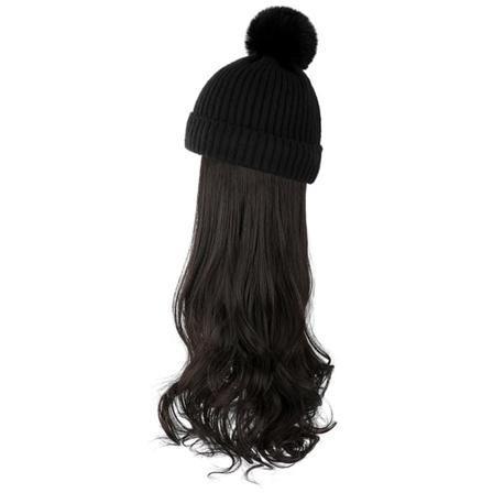 Mode kvinnlig hatt Peruk Demonterbar Snygg utomhus Periwig mössa för campingvandring Black Black Brown