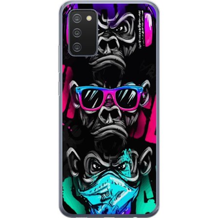Kompatibel Mobilcover til Samsung Galaxy A02s Graffiti motiv med tre aber - Hør intet ondt, se intet ondt, sig intet ondt i neonfarver