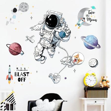 Astronautti Seinät Planeetta Avaruus Corgi Koira Diy Irrotettava Vinyyli Suuri Seinätaide Koristeet Lapsille Pojille Makuuhuone Olohuone Pelihuone 