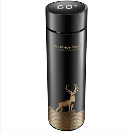 One Piece Termos med Smart Temperaturdisplay 17.6oz/500ml Vattentät Rostfritt Stål LCD Pekskärm (Svart) - 6.5 x 23cm