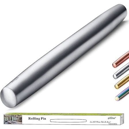 Kjevle i rustfritt stål med matt finish for baking av pizzabunn, pai og kjeks