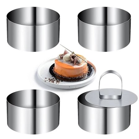 4 st Mini Kakformar i Rostfritt Stål Runda Mousse Ring Set 8 cm Diameter med Presslyftare Tjockare Bakverktyg