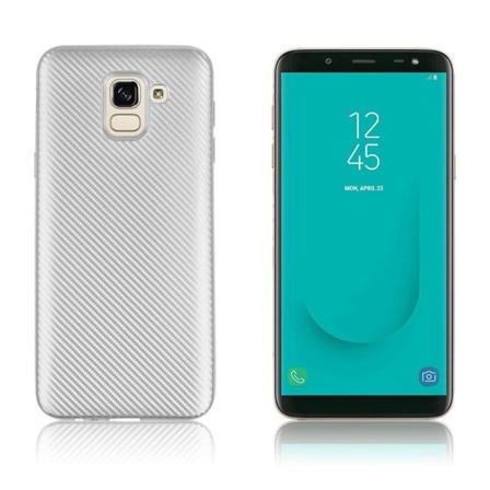 Samsung Galaxy J6 Kova Hiilikuitu Harjattu TPU Takasuoja Kuori - Hopea Silver grey
