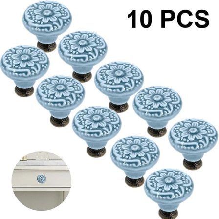 10 stk. grå keramiske knopper, vintage skabsdørknopper, skuffe