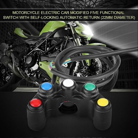 Universal 22mm Motorcykelstyr 5 i 1 Forlygte Katastrofeblink Bremse Tågelygte Horn ON/OFF Kontakt