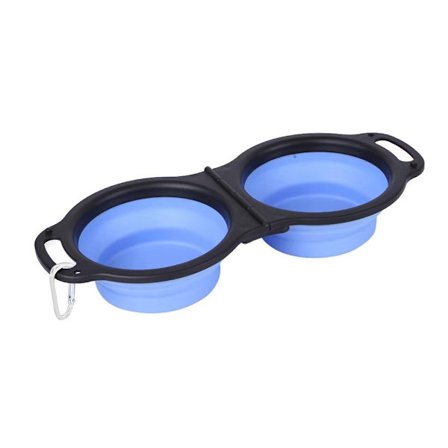 Sammenklappelige Hundeskåle, Bærbar Rejseskål til Kæledyr, 2 i 1 Udvidbar Silikone Madskål & Vand Dobbeltskål, Kattesål med Karabinhage til Wa