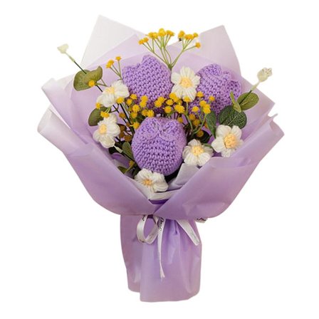 Strikkede buketter Valentinsdag Kvinnedag Skrivebord Kunstige blomster Bursdagsgave Lilla