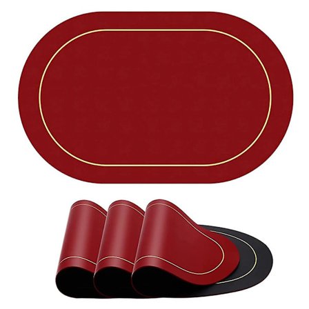 4-delt sett med bordbrikker, vaskbare bordbrikker, vendbare fargerike bordbrikker i skinn (rød og svart)