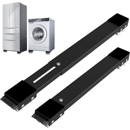 Vaskemaskinbase med brems, justerbar mobilbase for vaskemaskin, tørketrommel, kjøleskap, belastning 300 kg, svart