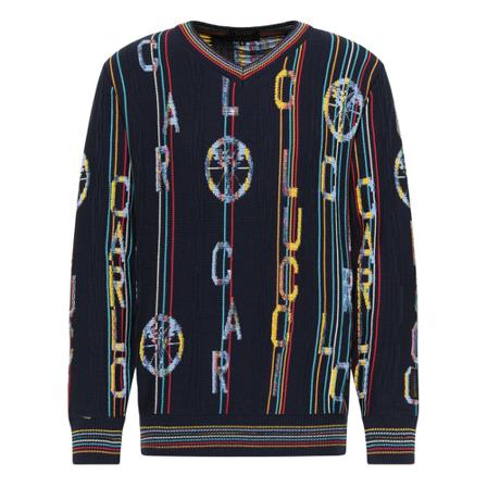 Carlo Colucci Knitting sweater with lettering and V-neck Cubich Blå, Herre