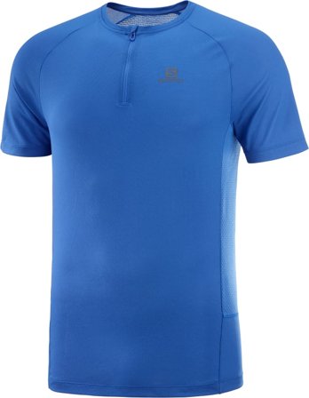 Salomon Men's Cross Rebel Half Zip SS T-Shirt Men Short sleeved fitness sweater Blue L