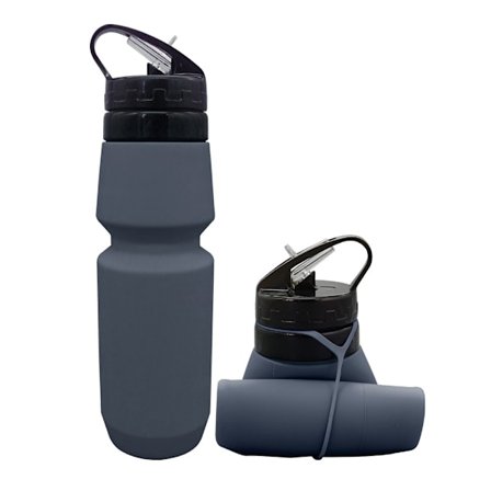 750 ml hopfällbar vattenflaska, läckagesäker silikonresevattenflaska, festival för sport, gym, utomhusridning