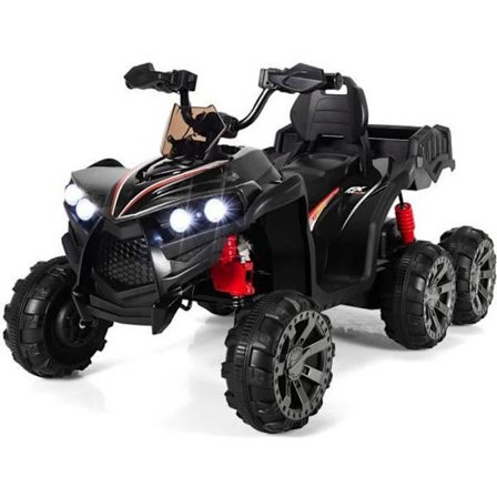 COSTWAY 12V Elektrisk Quad til børn, med 6 hjul, 4 motorer, bagklap, LED, musik, historie, USB, 3+ år, sort