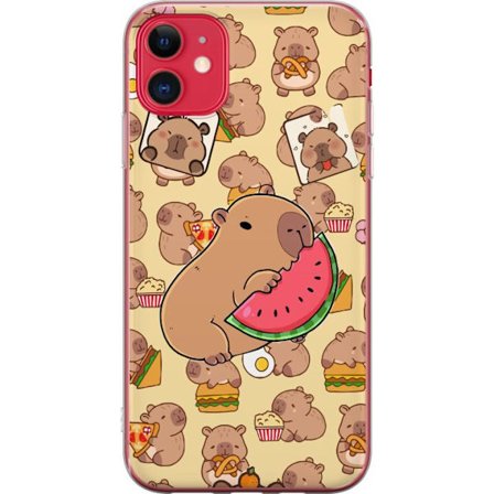 Kompatibelt Mobilskal till Apple Apple iPhone 11 Söt capybaror njuter av vattenmelon pizza och popcorn i en varm och lekfull design som sprider gläd