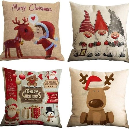 Pakke med 4 dekorative putetrekk med julemotiv - Vinterdverger