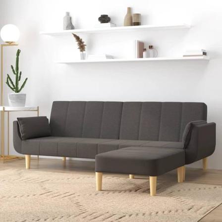 Vidaxl Bäddsoffa 2-sits Med Pall & Två Kuddar Mörkgrå Tyg Grå