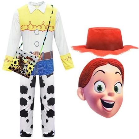 Disney Jessie Toy Story 4 Barnkläder Pojkar Overall Hatt Mask Cosplay Jessie 7-8 Years