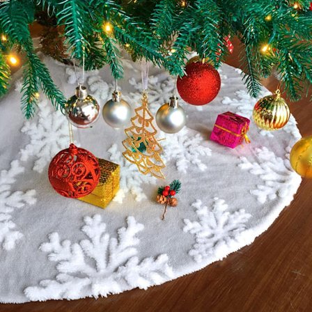 Christmas Tree Skirt 36 Inch Jacquard Cashmere Snowflake Christmas Tree Skirt