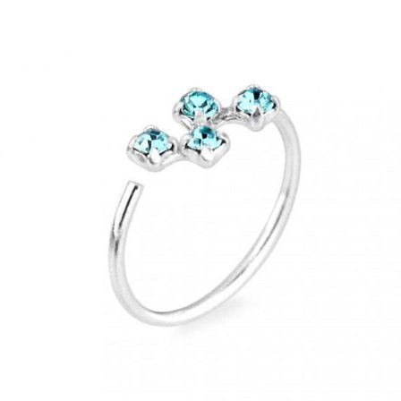 1 stk. 8 mm Nesepiercing ring i sølv med 4 Aquamarine CZ